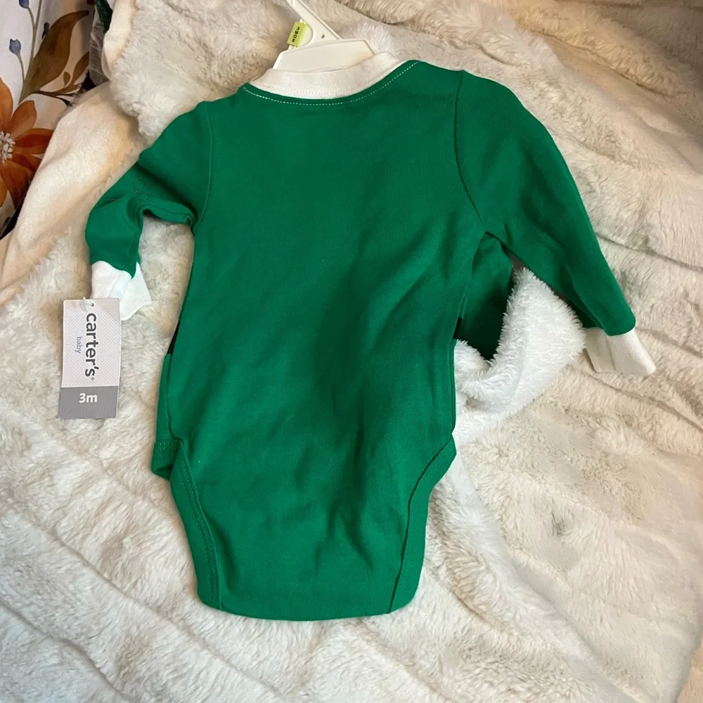 NWT Carters 0/3M Unisex Boys Girl Bodysuit Set Green Elf Pointy Hat Xmas Holiday
